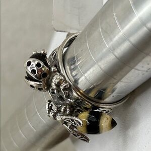 Sterling Baltic Amber Bee Ladybug Adjustable Woman’s Ring